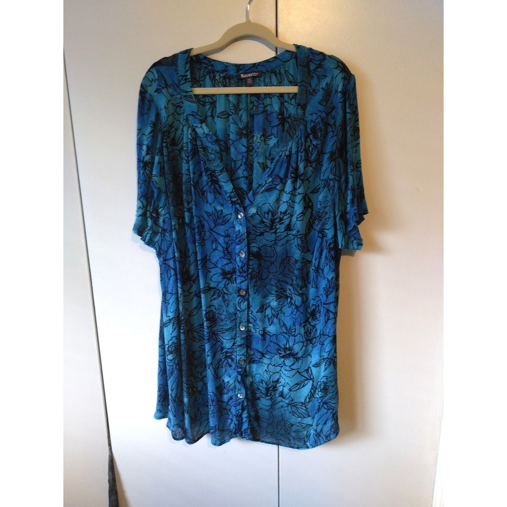 Roamans Womens Angelina Floral Button Down Tunic Top Plus Size 34 Crinkle Flowy